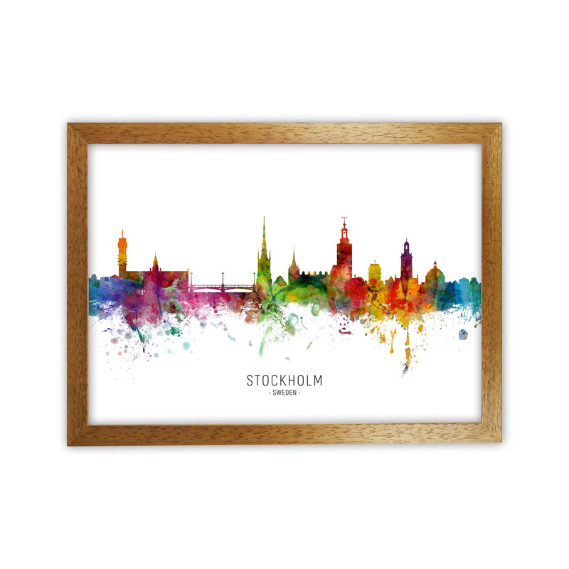 Stockholm Sweden Skyline by Michael Tompsett - Print, Brown Framed, 46cm H x 63cm W x 3cm D