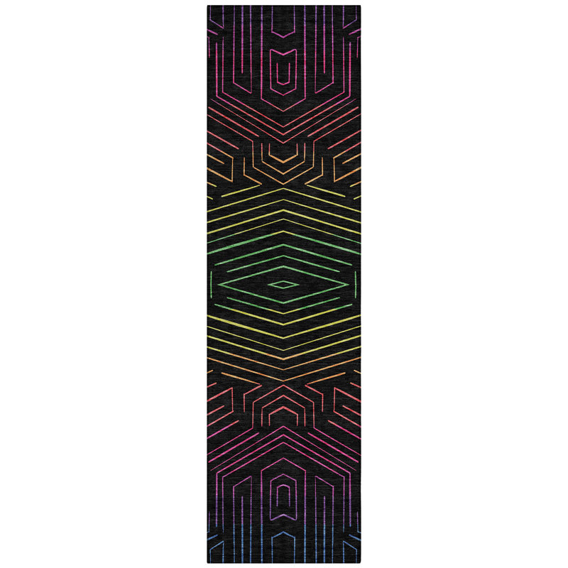 Machine Washable Indoor/Outdoor Chantille ACN2830 Kids Rug, 2'3" x 7'6" Runner, Black