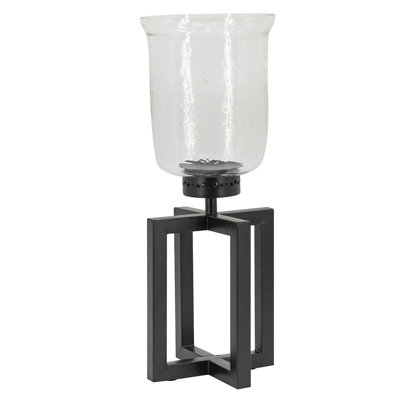 Petit bougeoir Cole, cadre ouvert en fer noir, verre transparent 19 pouces