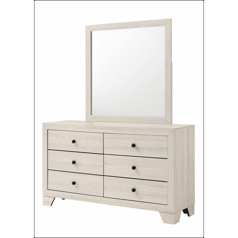 Commode de rangement rustique à six tiroirs avec finition blanche délavée, parfaite pour les chambres élégantes et organisées