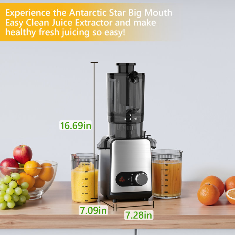 Extracteur de jus à pressage à froid avec goulotte d'alimentation extra-large de 4,4 po - Extracteur de jus à mastication lente pour fruits et légumes entiers, offre 35% de rendement en jus plus élevé et 98% de rétention des nutriments, assemblage facile et nettoyage au lave-vaisselle, fonctionnement ultra silencieux de 65Db