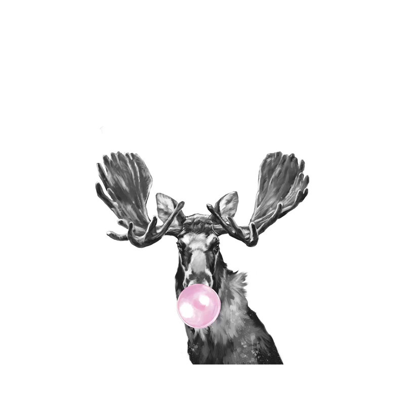 Bubblegum Moose Black And White by Big Nose Work - Wrapped Canvas Print