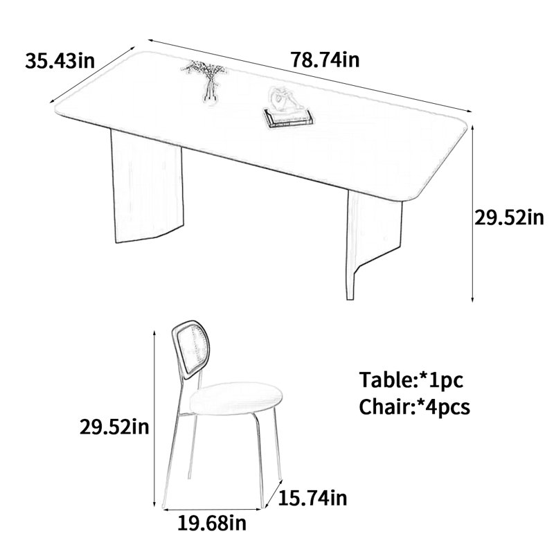 Table de salle à manger, H 29,52 po x L 78,74 po x l 35,43 po