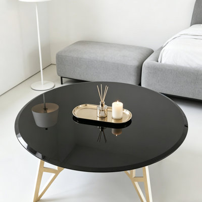 38.6" Inch Round Tempered Glass Table Top Black Glass 1/2" Inch Thick Beveled Polished Edge