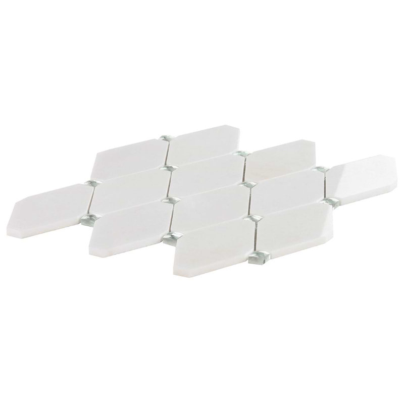 Reflection White Thassos 3X5 Diamond & Mirror Polished Marble & Glass Mosaic Tile