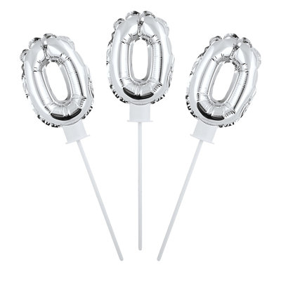 Fun Express Self-Inflating Silver Number 0 6" Mylar Balloons - 6 Pc.