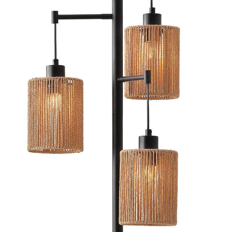 Ashmun 68.9" Hand-woven Rattan Tree Floor Lamp, Brown