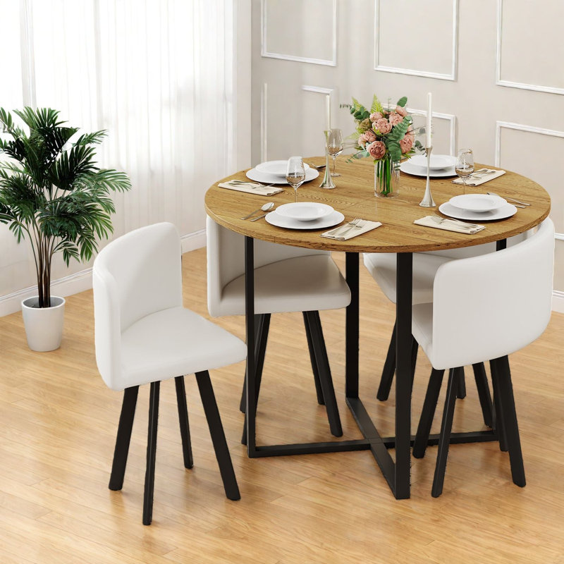 Ensembles de table de salle à manger compacts 5 pièces avec finition grain de bois, style moderne, idéal pour les petites cuisines