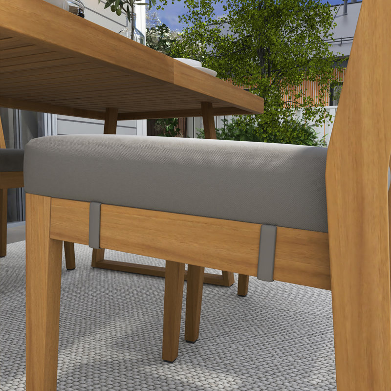 4-Person Rectangle Solid Wood Outdoor Patio Dining Set With Thick Cushions, Gray