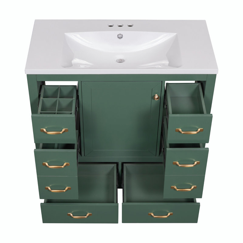 Meuble-lavabo simple avec plateau en céramique Filipp, Vert foncé
