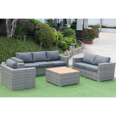 Deliza Acacia Wicker 6 - Person Patio Conversation Set with Cushions