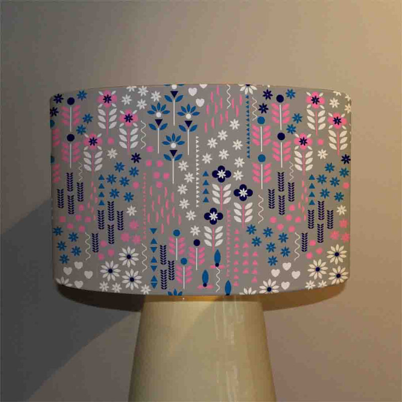 Drum Cotton Lamp Shade ( Uno ), 25cm H x 40cm W x 40cm D, Grey/Pink/Blue