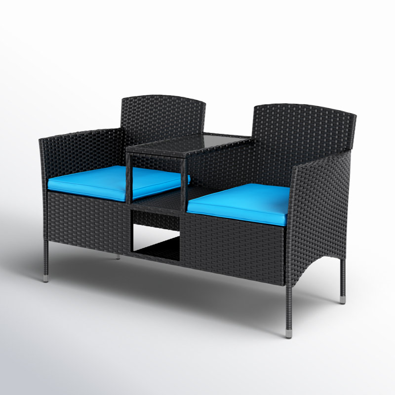 Etna 50.8'' Wide Straight Wicker Loveseat with Cushions, Blue