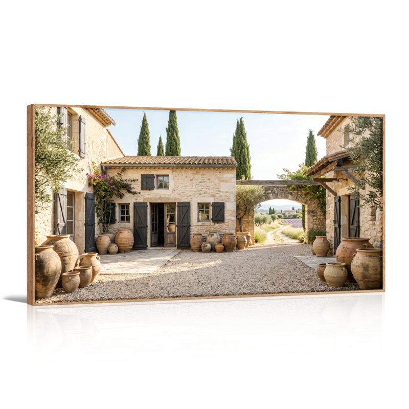 Ensemble de 1 tableau sur toile représentant une cour rustique, 40“W x 20”H, Natural