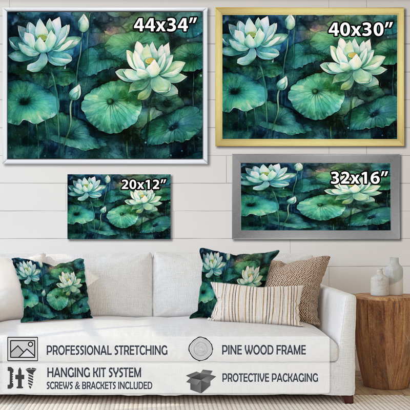 «Green Lotus Pond I», reproduction sur toile, Toile dorée, H 34 po x l 44 po x P 1,5 po