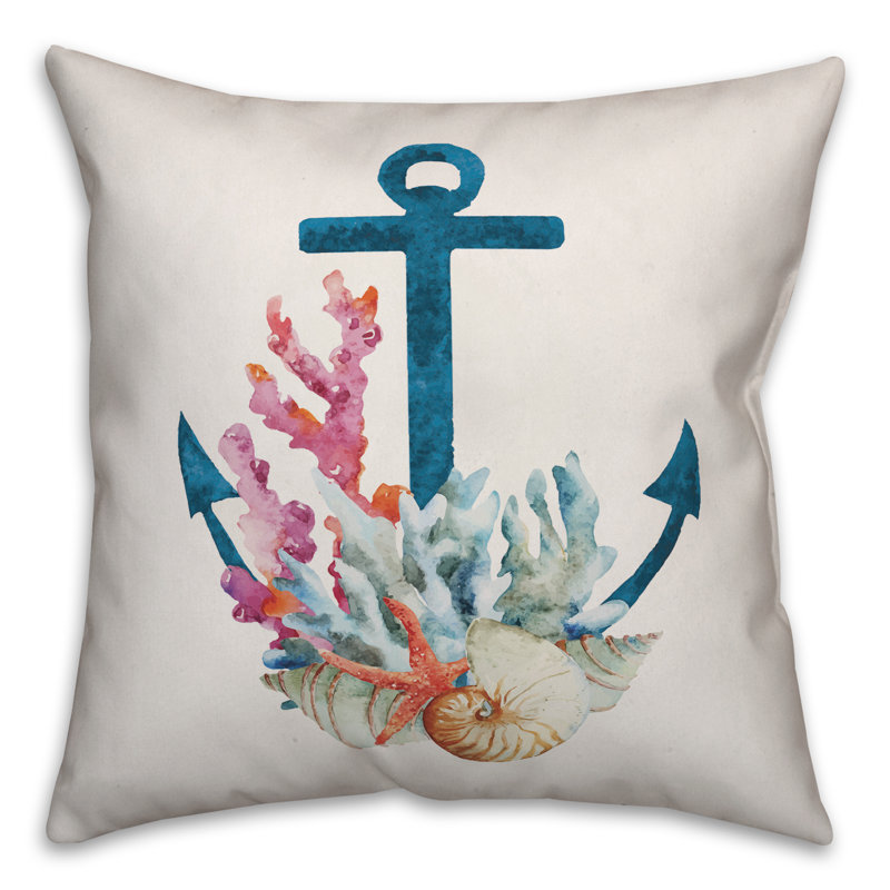 Coussin décoratif d’ancrage corail, 16 po x 1 po, Polyester / Bourre en polyester
