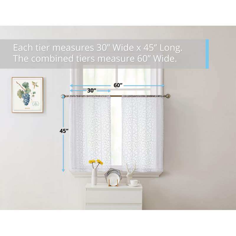 Ketaki Abstract Tailored Cafe Curtain, White, 30" W x 45" L