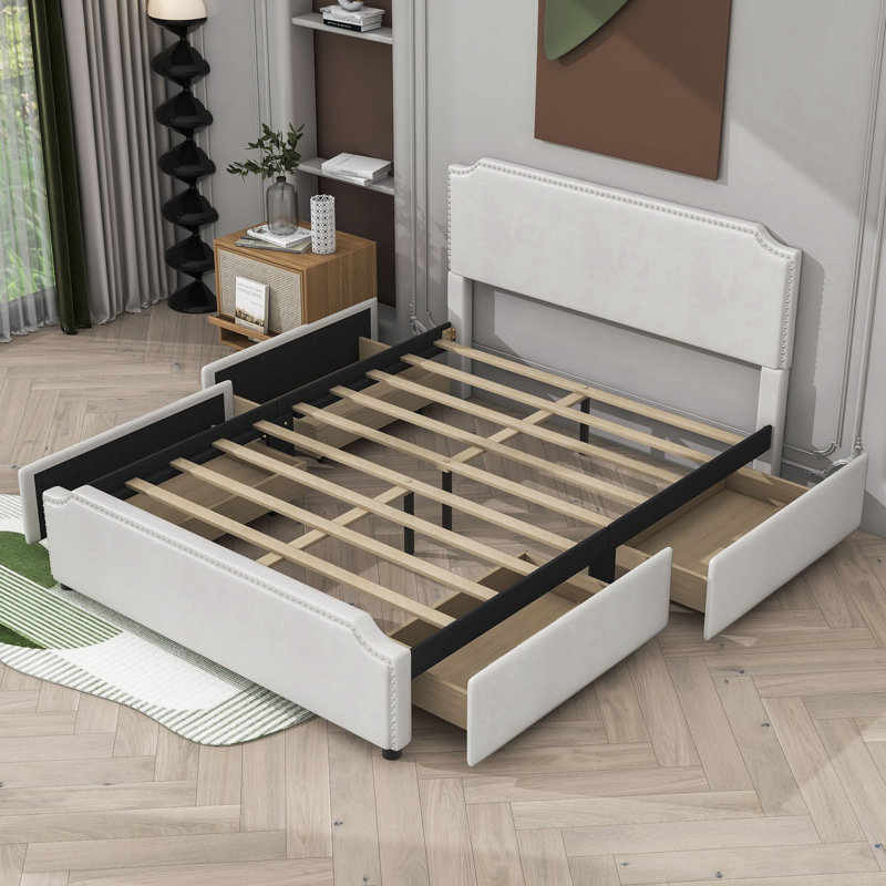 Dalston Queen Tufted Storage Platform Bed, Beige