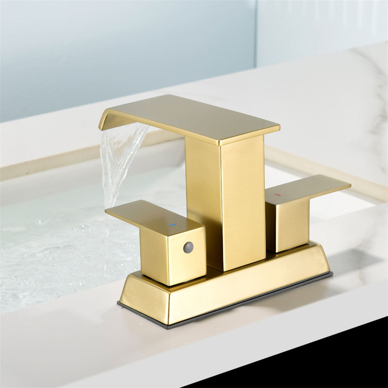 4-Inch Centerset Bathroom Faucet With Pop-Up Drain 3 Hole Waterfall Bathroom Sink Faucets Modern Stainless Steel Double Handle Bathroom Vanity Taps