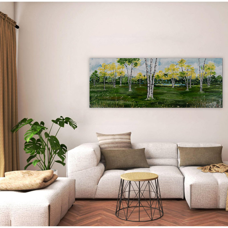 "Summer Birchscape", art mural sur toile, H 12 po x l 24 po, Toile tendue