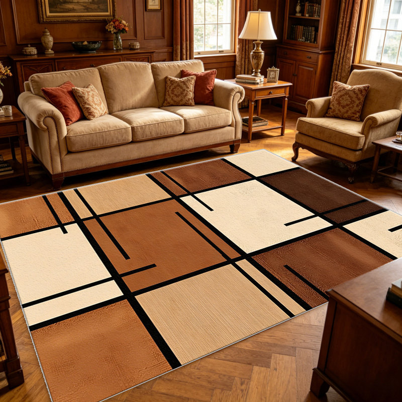 Caramel Grid carpet-easy to clean, machine-washable, soft and comfortable; suitable for door mats, kitchens, living rooms, bedrooms, corridors, and laundry areas. Easy to clean, durable carpet for home decoration.