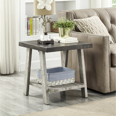 Table d'appoint bicolore avec tablette - Noyer vieilli et gris, style contemporain