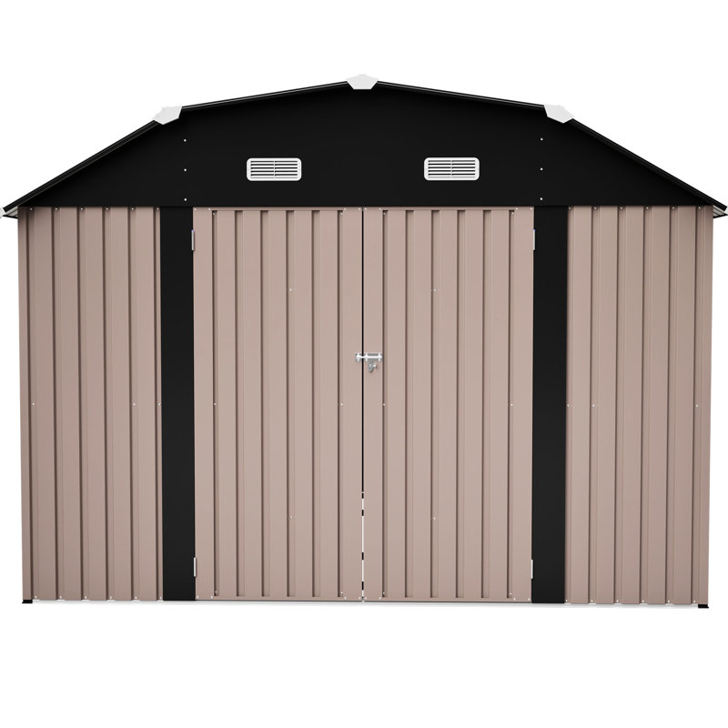 1012 Ft Galvanized Steel Outdoor Storage Shed With Floor Frame, Weather - Build, Large Door For Easy Accessibility, Transparent Windows And Safe Latch Heavy Duty In Brown Steel, Traits, Diamond