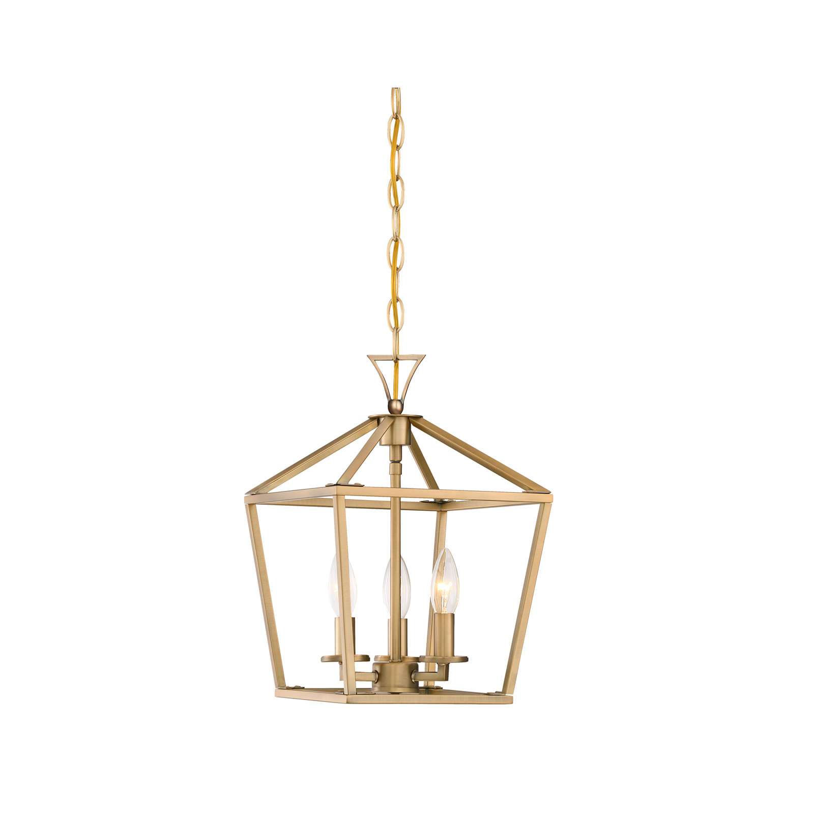 Hastings 10" W 3-Light Geometric Lantern Chandelier, Warm Brass