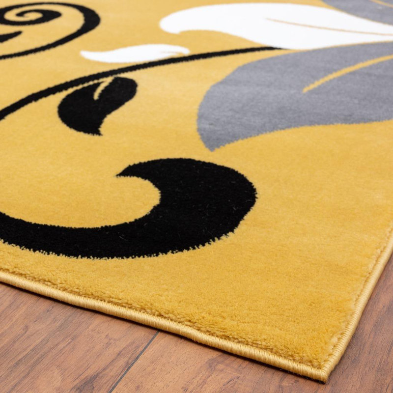 Tapis jaune à motif floral Aiyah, Rectangle 8 pi x 10 pi