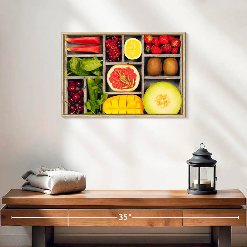 Bento légumes et fruits, 19 po x 13 po, Cadre flottant en bois naturel