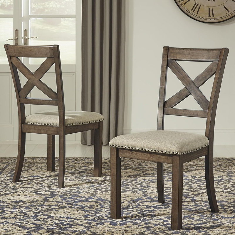 Moriville Modern Farmhouse 19" Upholstered Dining Room Chair, 2 Count, Brown