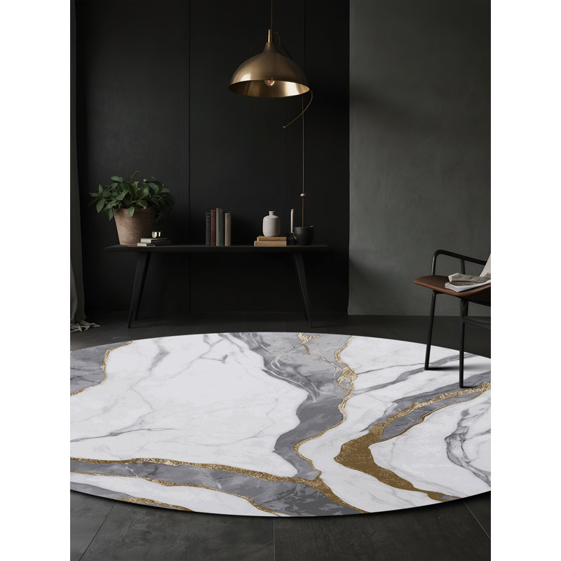 Machine Washable Blue Area Rug, Round 6'