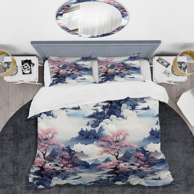 Encre Chine paysage II - ensemble de housse de couette chinois - microfibre de polyester