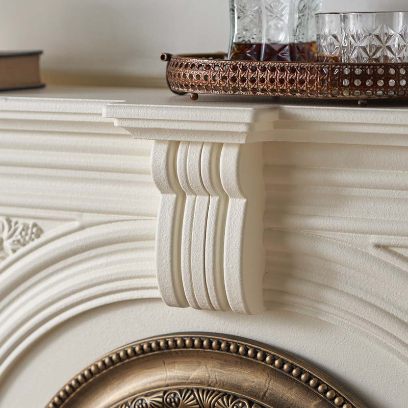 French-style Carved Heating Fireplace, Beige/Antique Brass