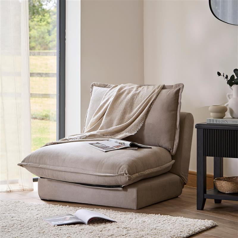 2 Seater Sofa Bed - Boucle, Beige, Single