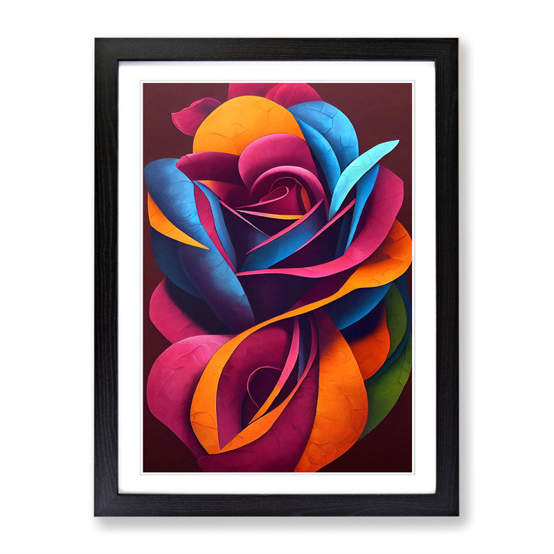 Unique Rose Flower Vol.1 - Single Picture Frame Print, 34cm H x 25cm W x 2cm D, Oak