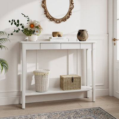 Solid Wood Console Table with Drawers, Mid Century Modern Entryway Table for Living Room and Hallway
