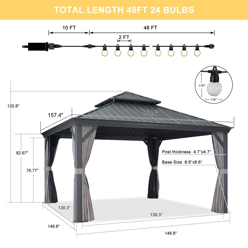 13 Ft. W x 13 Ft. D Steel Patio Gazebo