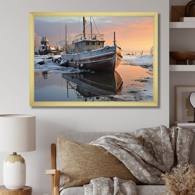 Winter Icy Harbor II - Imprimé, H 30 po x l 40 po x P 1,5 po, Cadre doré à une seule photo