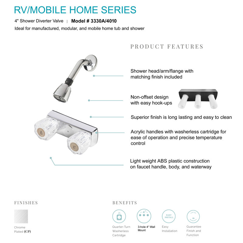 RV/Mobile Home Two Handle Non-Metallic Valve, Chrome
