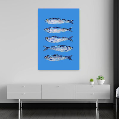 Cinq sardines bleues, art mural océan côtier