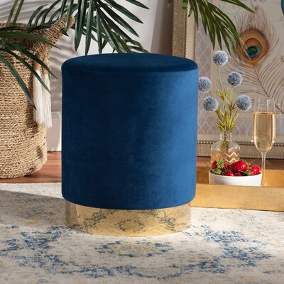 Eudosia Contemporary Glam And Luxe Sky Blue Velvet Fabric Upholstered And Gold Finished Metal Ottoman -  Everly Quinn, E451430FD4794E83B29456E9FAC90944