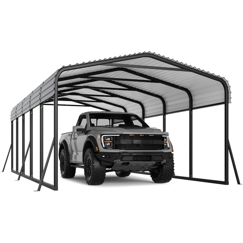 12x24 Metal Carport, Heavy Duty Galvanized Steel Carport Kits with Roof, 8.5 ft Height Outdoor Garage Shelter for Cars, Trucks, Boats, Tractors, RVs, Gray