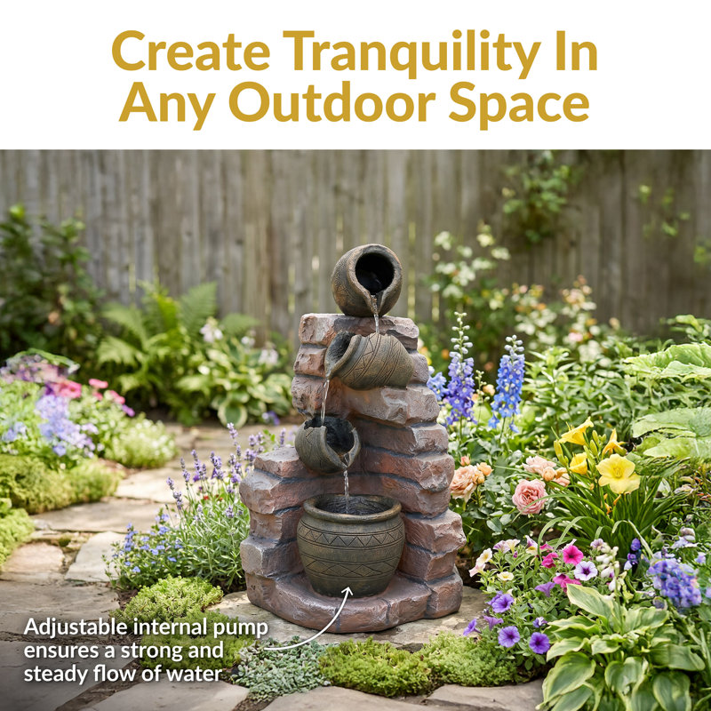 Vick Weather-Resistant Bricks and Pots Polyresin Solar Outdoor Fountain