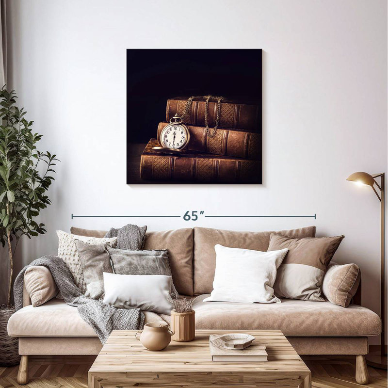 Livres et montre de poche Kerner, H 36 po x l 36 po