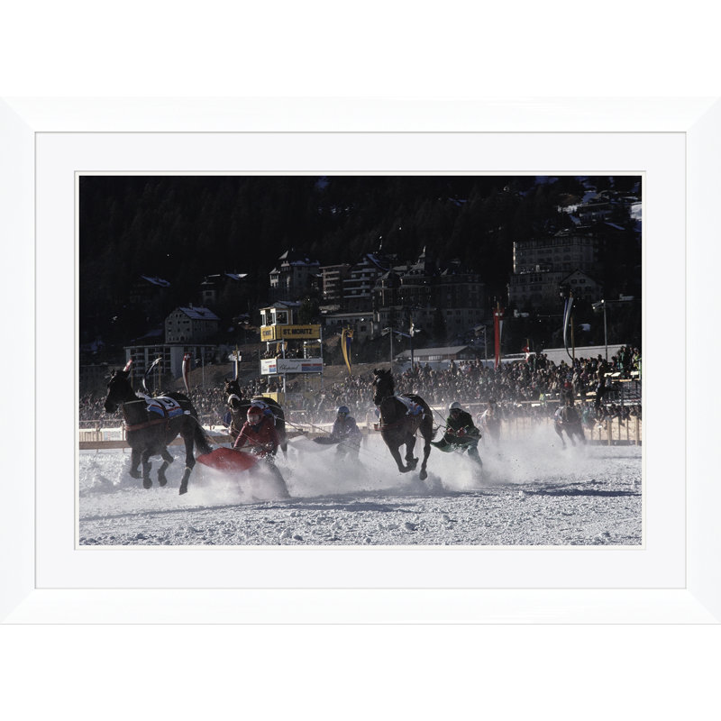 Skijoring Print by Slim Aarons, 30" H x 41" W x 1.5" D, White Single Picture Framed