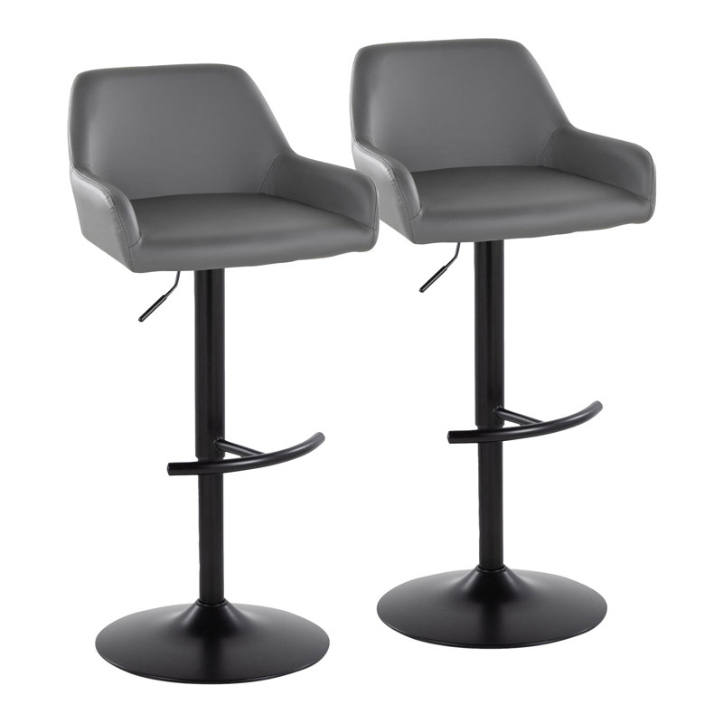 Tabouret de bar réglable avec repose-pieds arrondi Cassiopeia, Grey Faux Leather/Black Frame
