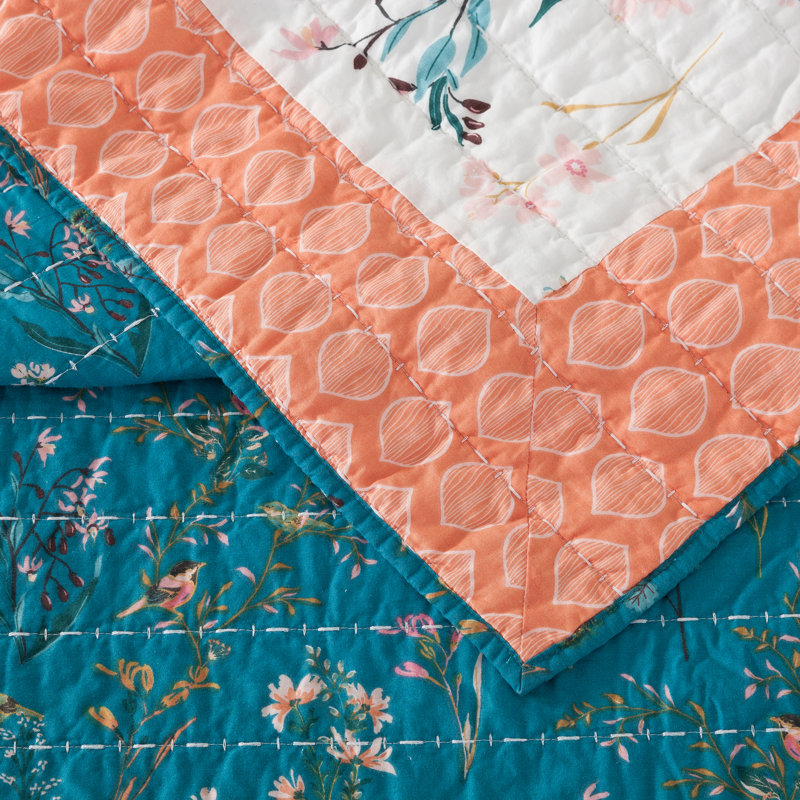 Ensemble de courtepointe réversible 100% coton 3 pièces English Garden, Full/Queen Quilt + 2 Standard Shams