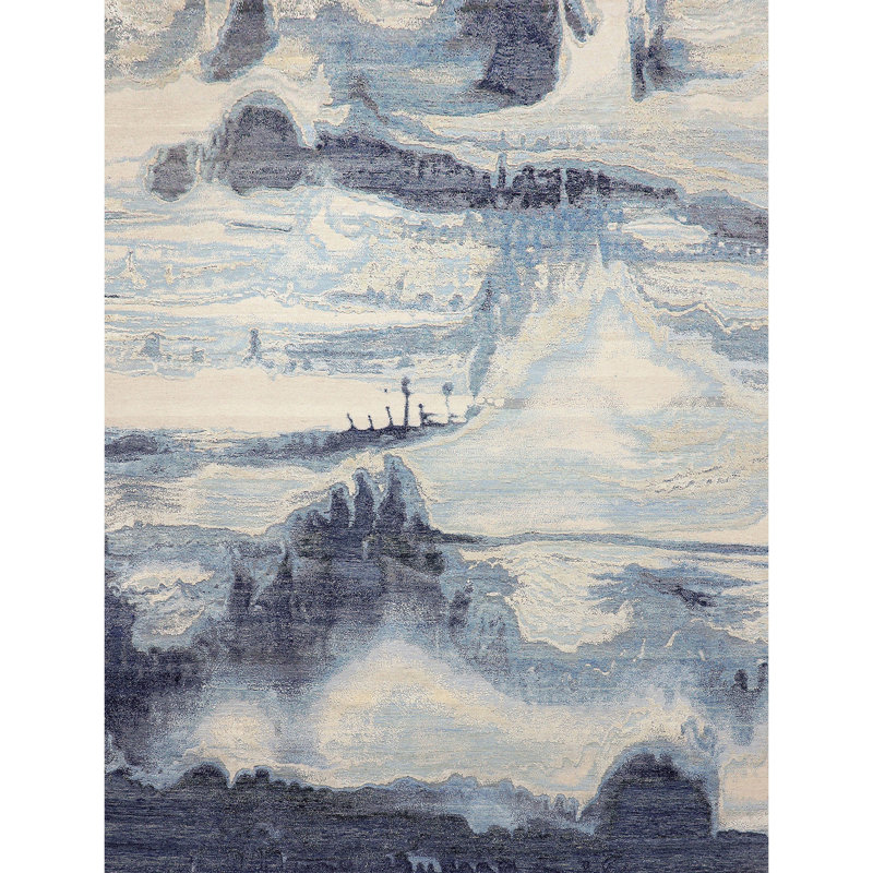 Abstract Area Rug in Silver/Blue/Ivory