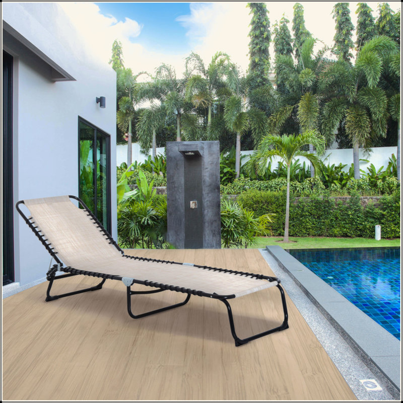 Folding Chaise Lounge Pool Chair, Patio Sun Tanning Chair, Outdoor Lounge Chair With 4-Position Reclining Back, Breathable Mesh Seat For Beach, Yard, Patio